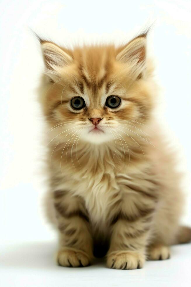Cute small fluffy kitten with beautiful eyes is sitting or resting. British shorthair. Cat day concept by AI Generated photo
