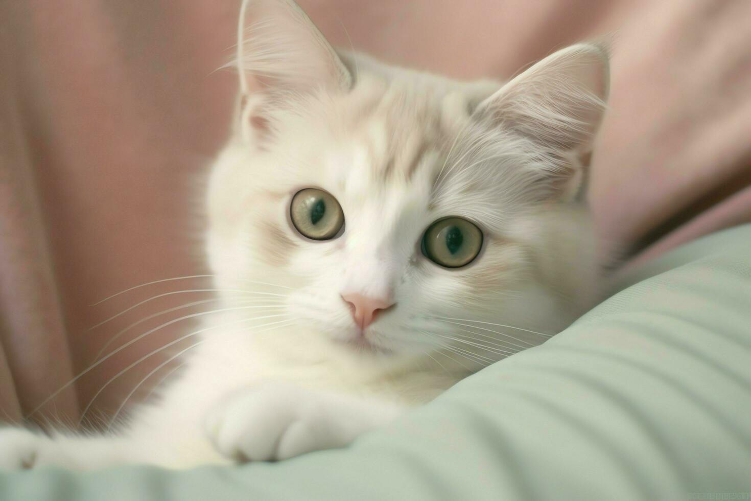 Cute small fluffy kitten with beautiful eyes is sitting or resting. British shorthair. Cat day concept by AI Generated photo