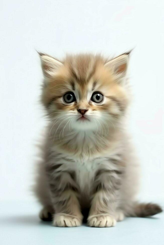 Cute small fluffy kitten with beautiful eyes is sitting or resting. British shorthair. Cat day concept by AI Generated photo