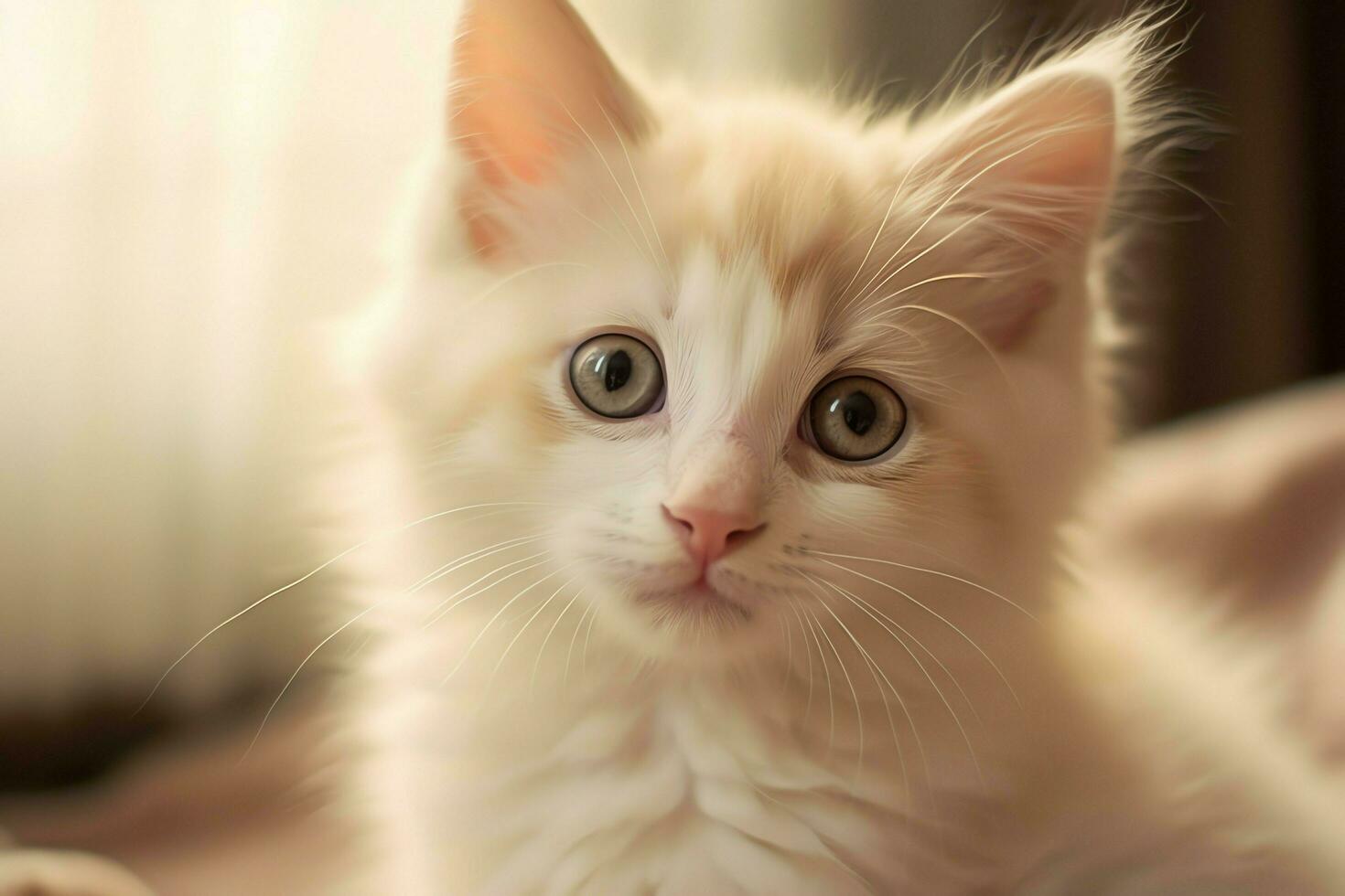 Cute small fluffy kitten with beautiful eyes is sitting or resting. British shorthair. Cat day concept by AI Generated photo