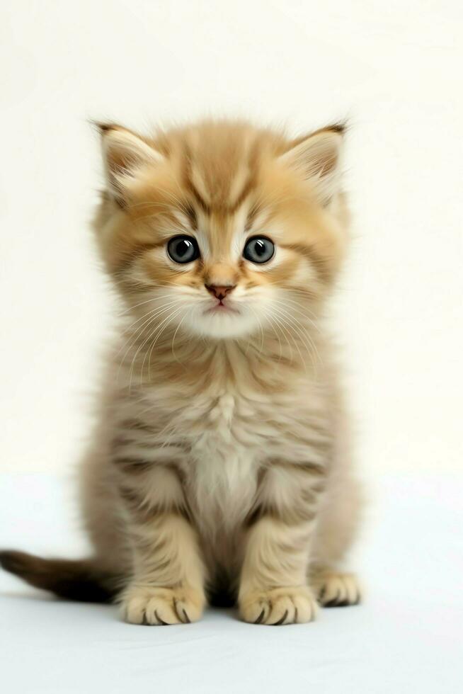 Cute small fluffy kitten with beautiful eyes is sitting or resting. British shorthair. Cat day concept by AI Generated photo