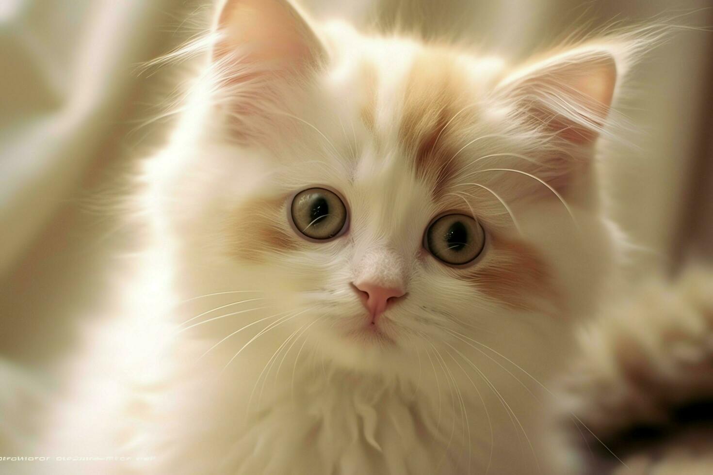 Cute small fluffy kitten with beautiful eyes is sitting or resting. British shorthair. Cat day concept by AI Generated photo