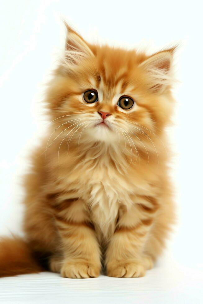 Cute small fluffy kitten with beautiful eyes is sitting or resting. British shorthair. Cat day concept by AI Generated photo