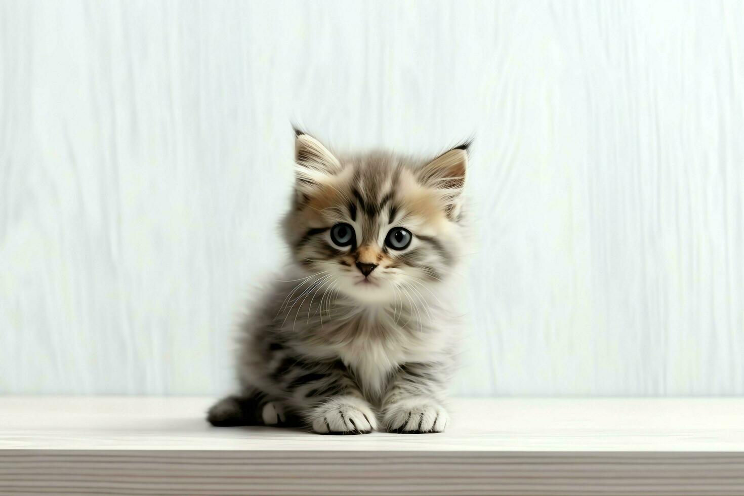 Cute small fluffy kitten with beautiful eyes is sitting or resting. British shorthair. Cat day concept by AI Generated photo