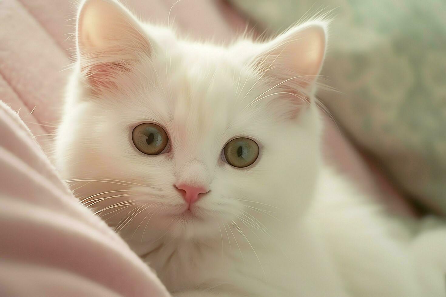 Cute small fluffy kitten with beautiful eyes is sitting or resting. British shorthair. Cat day concept by AI Generated photo