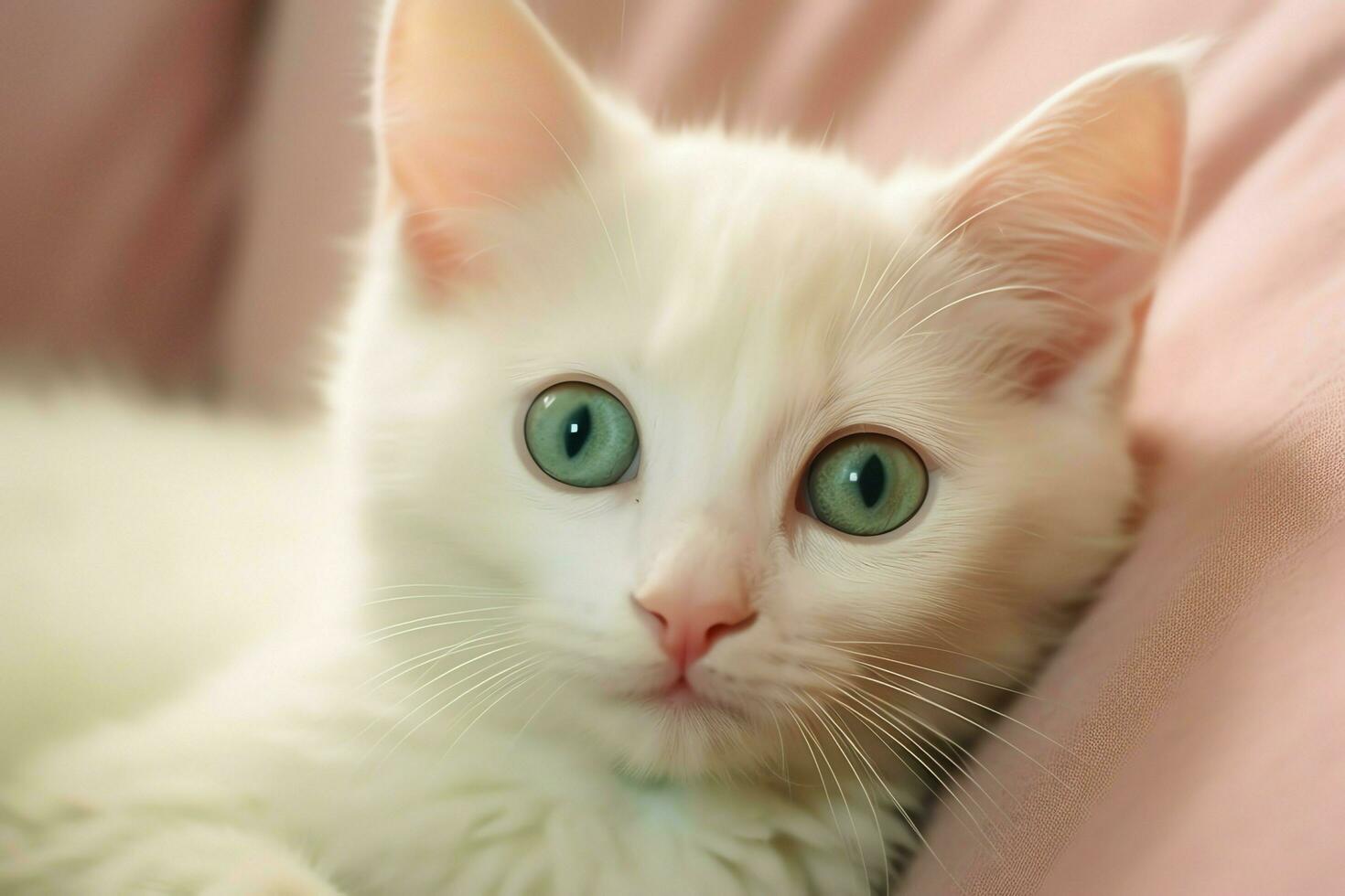 Cute small fluffy kitten with beautiful eyes is sitting or resting. British shorthair. Cat day concept by AI Generated photo