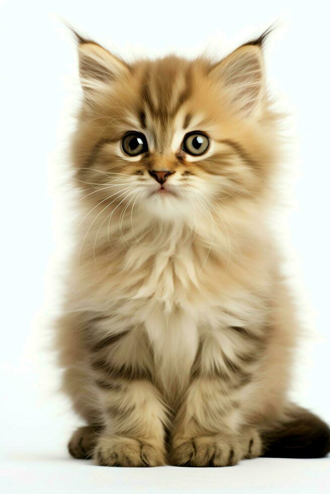 Cute small fluffy kitten with beautiful eyes is sitting or resting. British shorthair. Cat day concept by AI Generated photo