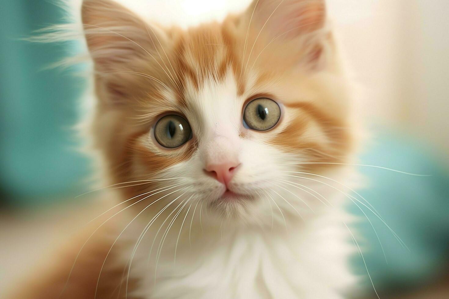 Cute small fluffy kitten with beautiful eyes is sitting or resting. British shorthair. Cat day concept by AI Generated photo