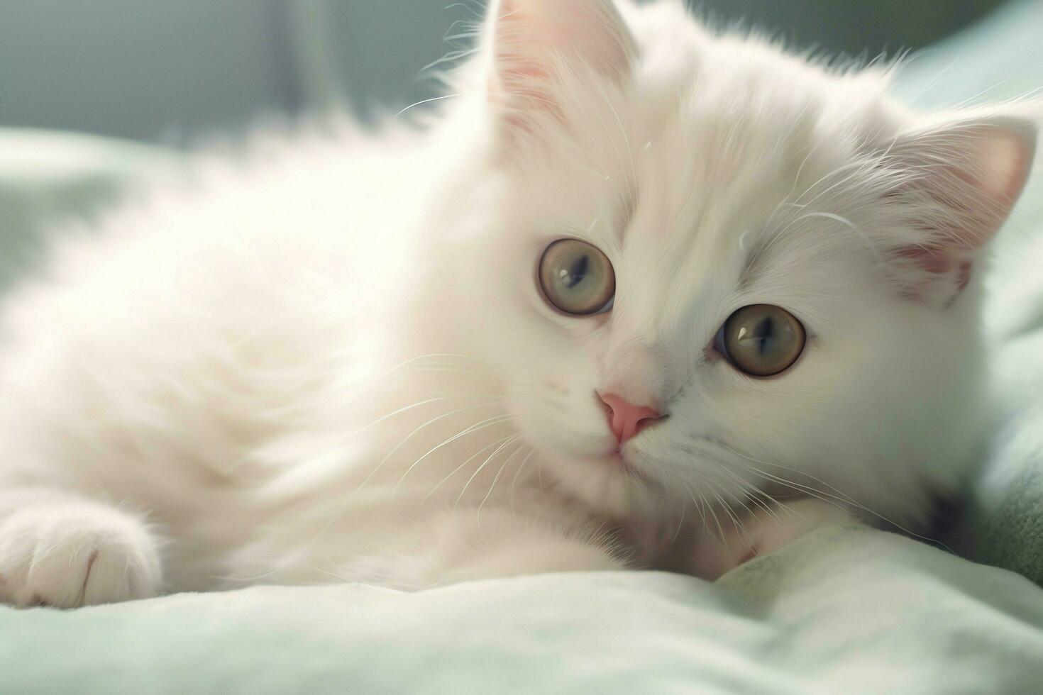 Cute small fluffy kitten with beautiful eyes is sitting or resting. British shorthair. Cat day concept by AI Generated photo