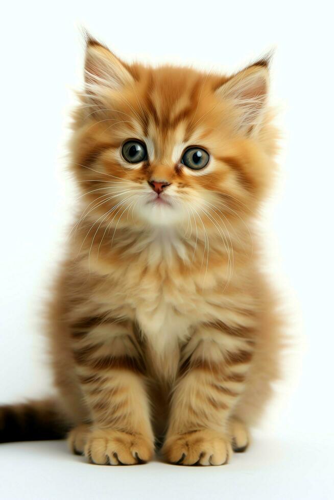 Cute small fluffy kitten with beautiful eyes is sitting or resting. British shorthair. Cat day concept by AI Generated photo