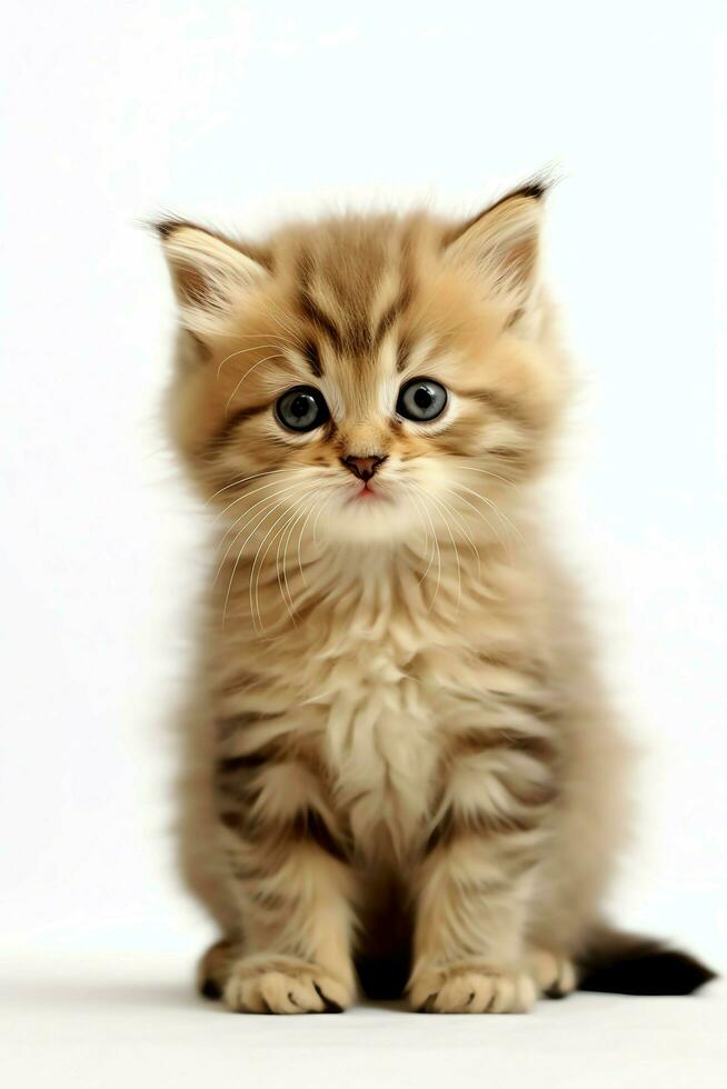 Cute small fluffy kitten with beautiful eyes is sitting or resting. British shorthair. Cat day concept by AI Generated photo