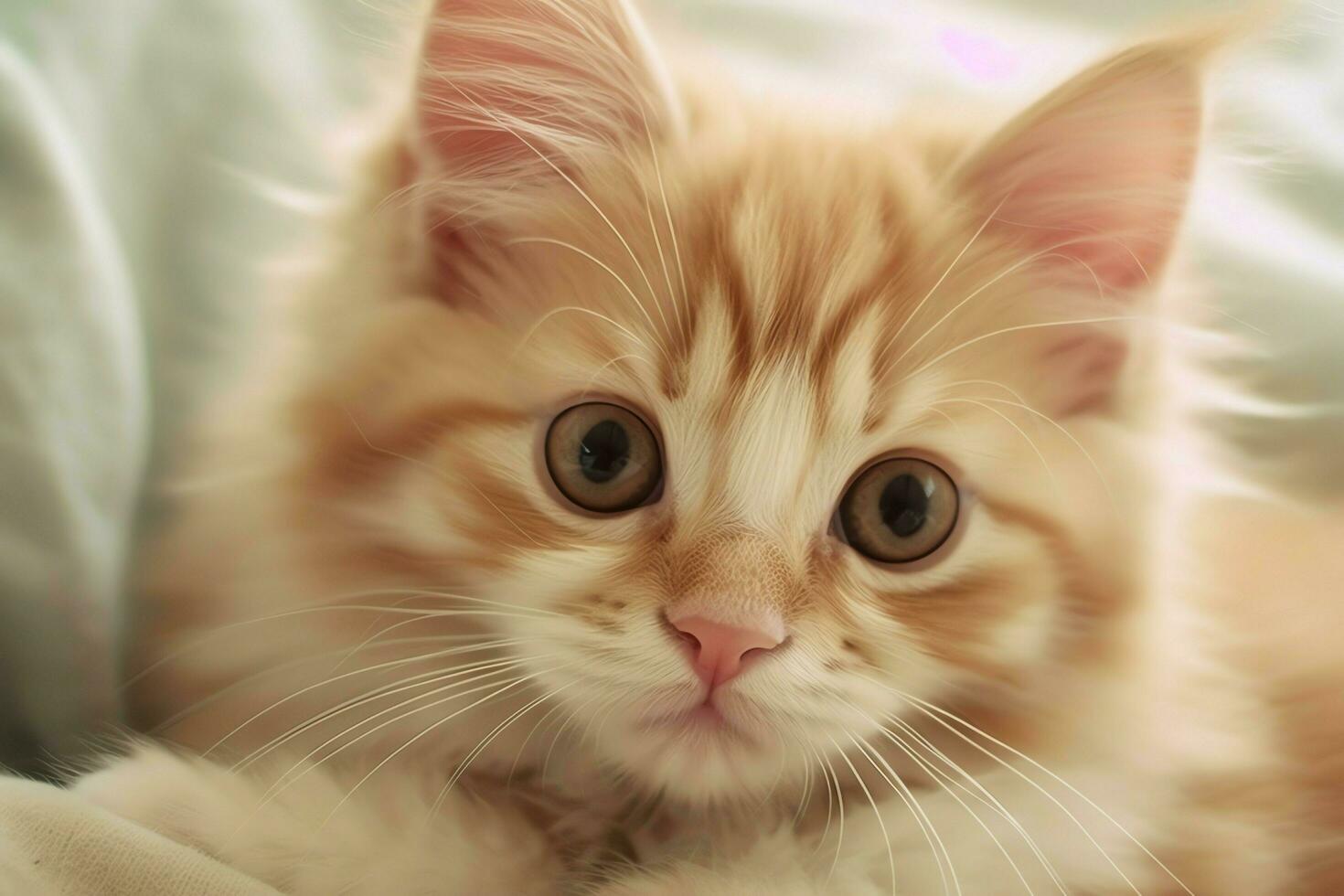 Cute small fluffy kitten with beautiful eyes is sitting or resting. British shorthair. Cat day concept by AI Generated photo
