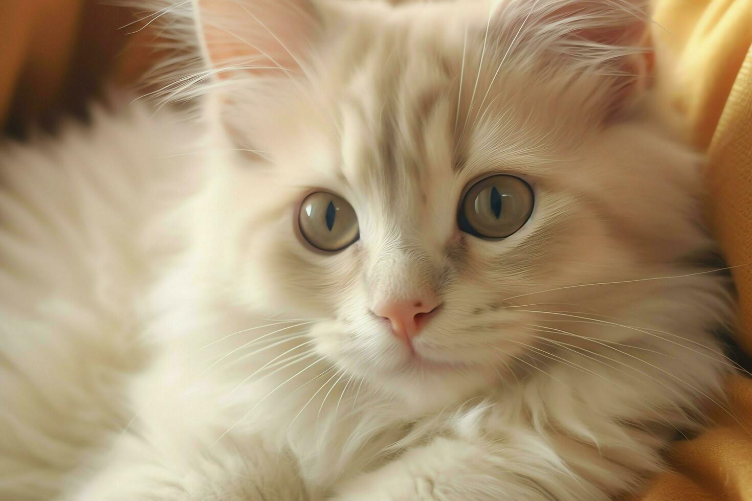 Cute small fluffy kitten with beautiful eyes is sitting or resting. British shorthair. Cat day concept by AI Generated photo