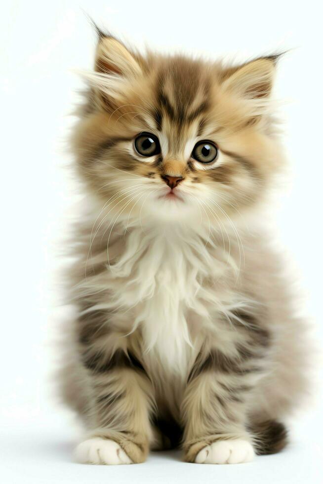 Cute small fluffy kitten with beautiful eyes is sitting or resting. British shorthair. Cat day concept by AI Generated photo