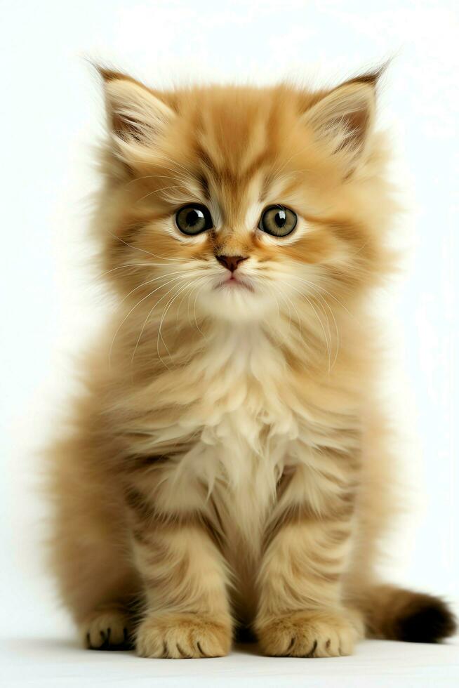 Cute small fluffy kitten with beautiful eyes is sitting or resting. British shorthair. Cat day concept by AI Generated photo