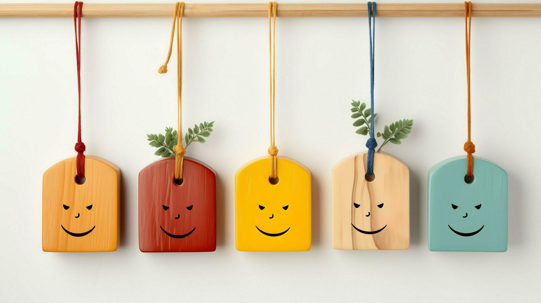 A wooden block label with happy smile relax face good feedback customer. World mental health day concept by AI Generated photo