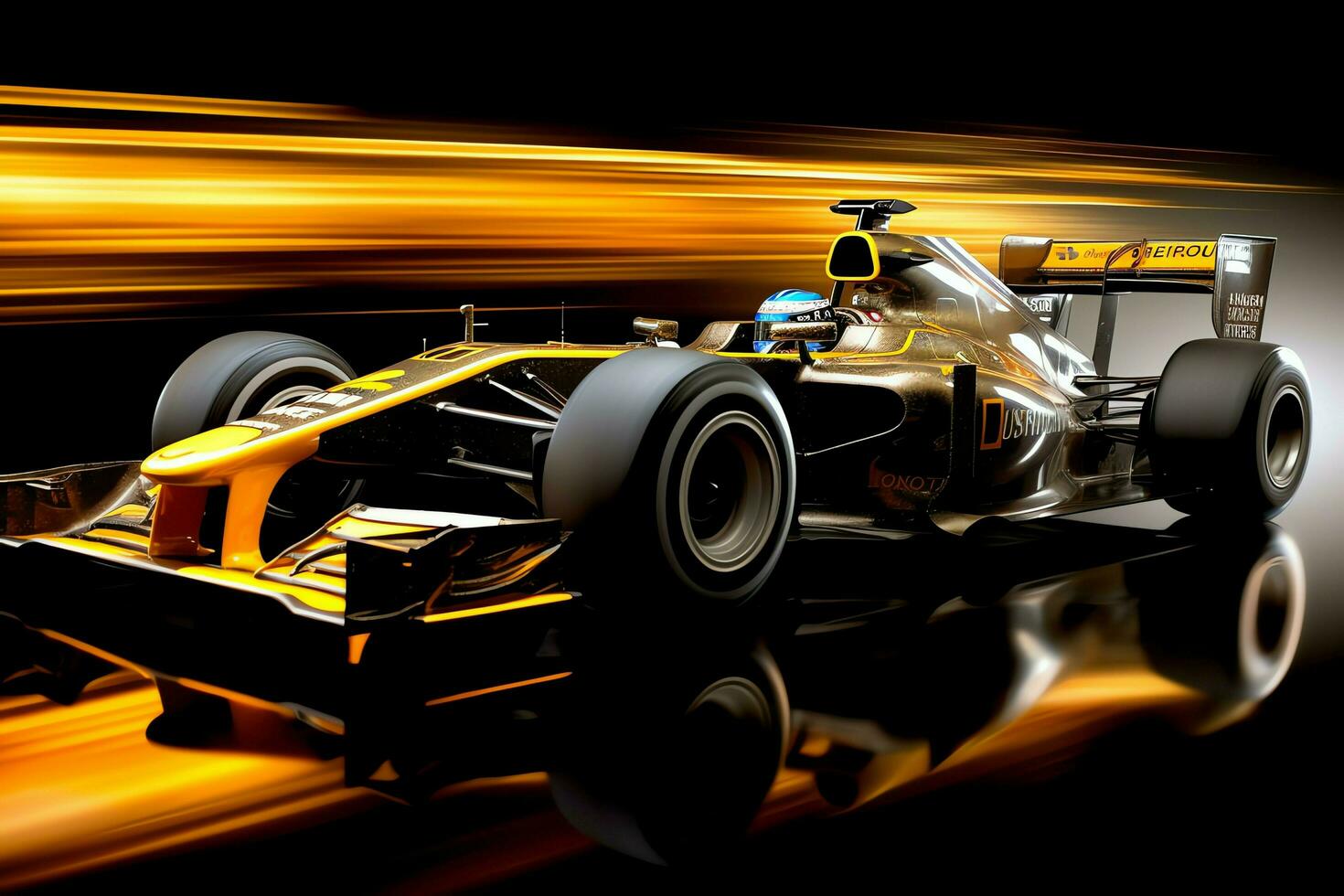 Fast racing car and pilot in formula one champion competitions with speed and flame. Motorsport car concept by AI Generated photo