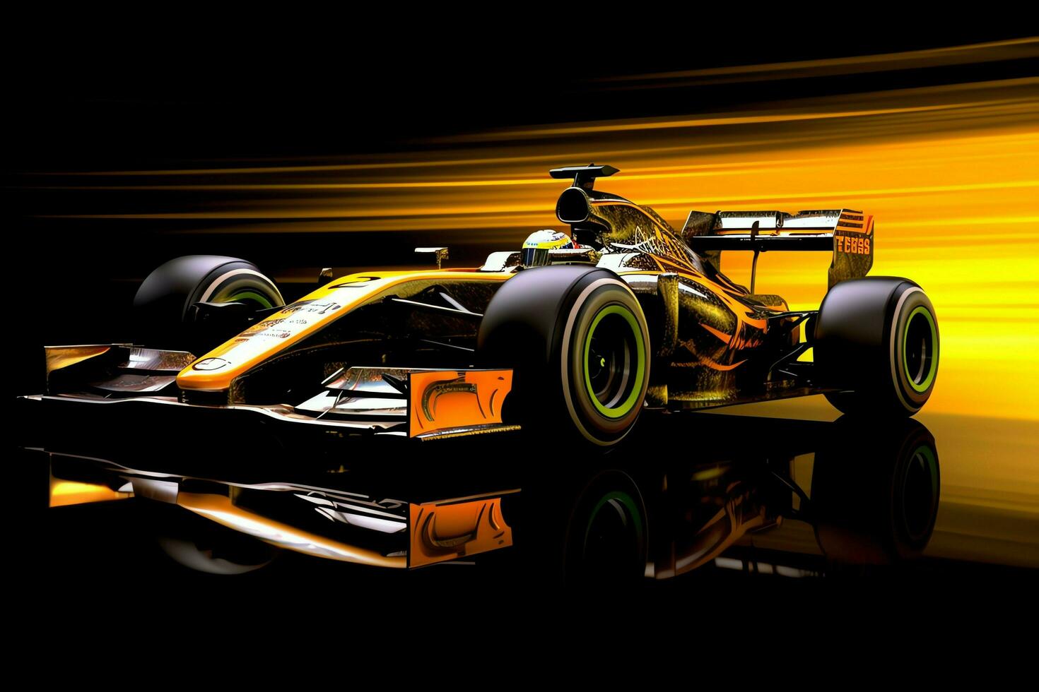 Fast racing car and pilot in formula one champion competitions with speed and flame. Motorsport car concept by AI Generated photo