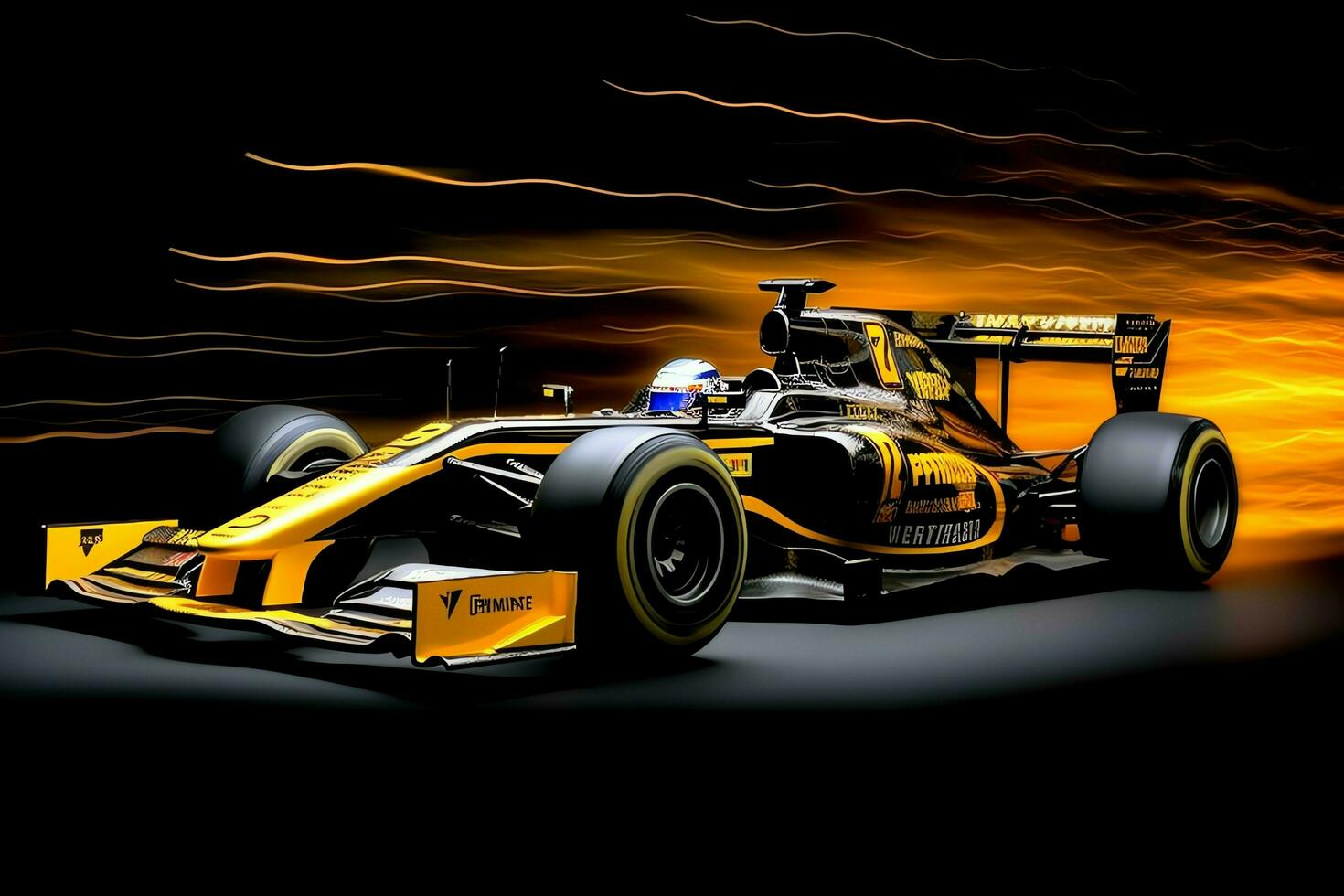 Fast racing car and pilot in formula one champion competitions with speed and flame. Motorsport car concept by AI Generated photo