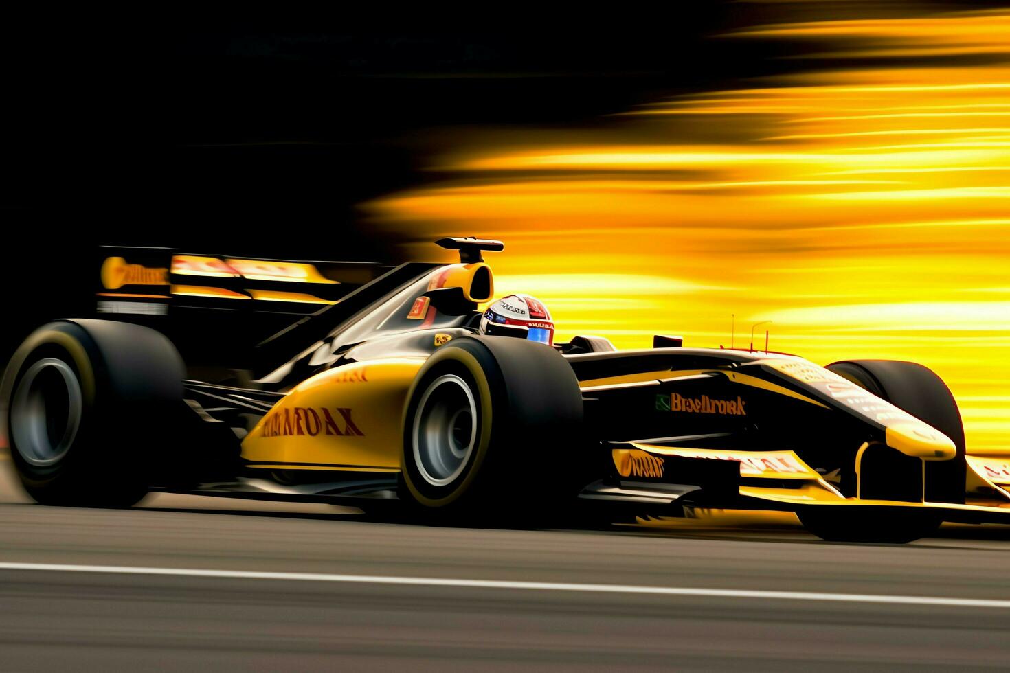 Fast racing car and pilot in formula one champion competitions with speed and flame. Motorsport car concept by AI Generated photo