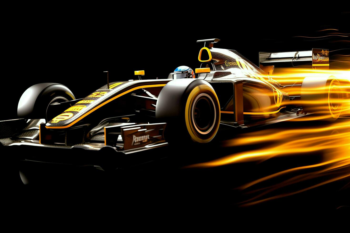 Fast racing car and pilot in formula one champion competitions with speed and flame. Motorsport car concept by AI Generated photo