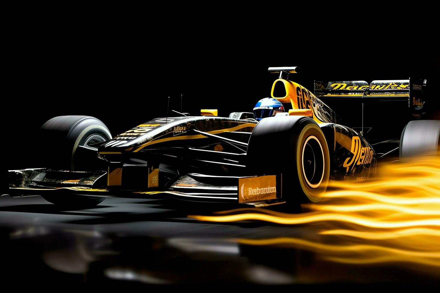 Fast racing car and pilot in formula one champion competitions with speed and flame. Motorsport car concept by AI Generated photo