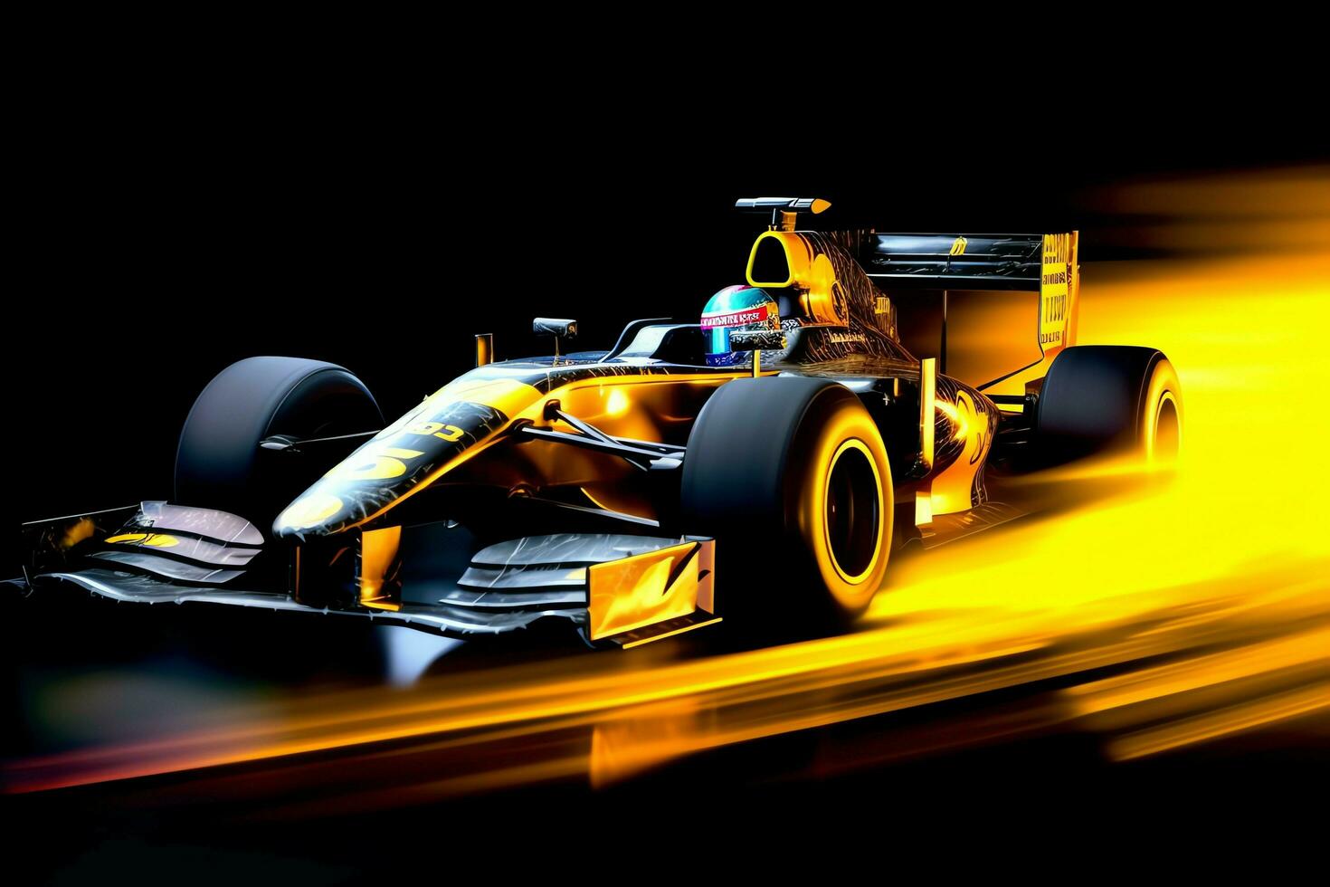 Fast racing car and pilot in formula one champion competitions with speed and flame. Motorsport car concept by AI Generated photo