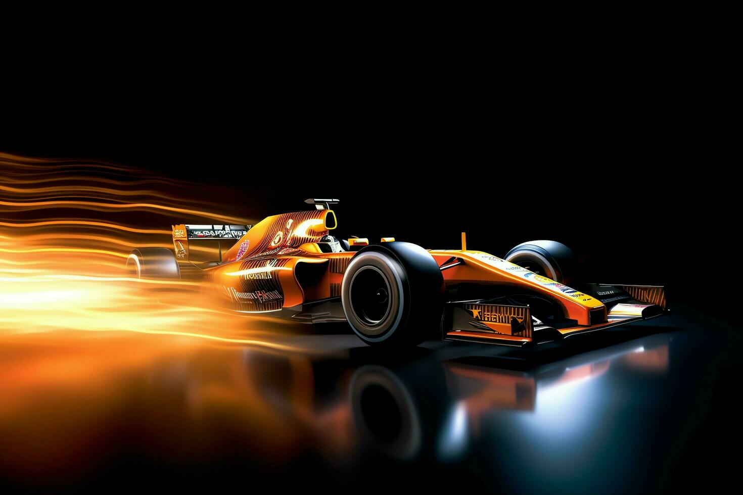 Fast racing car and pilot in formula one champion competitions with speed and flame. Motorsport car concept by AI Generated photo