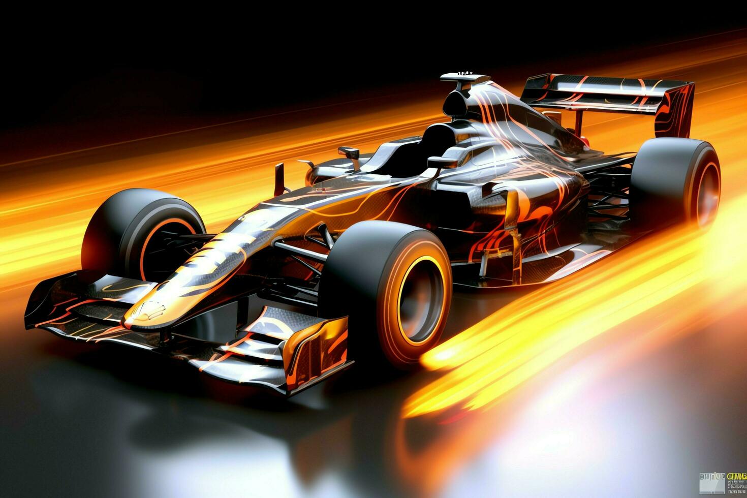 Fast racing car and pilot in formula one champion competitions with speed and flame. Motorsport car concept by AI Generated photo