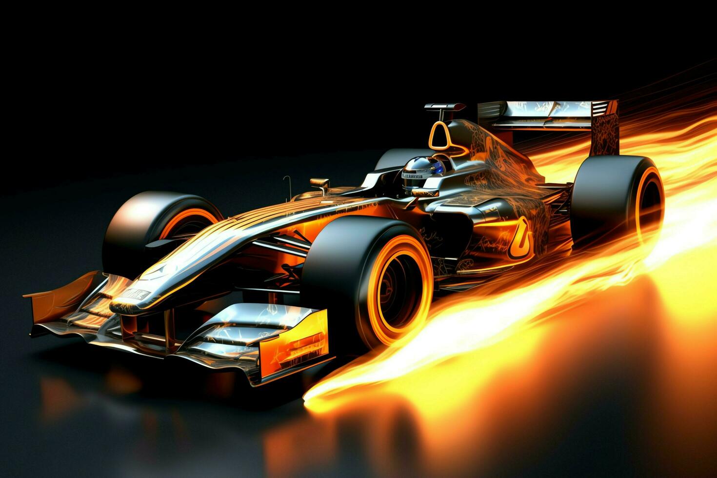 Fast racing car and pilot in formula one champion competitions with speed and flame. Motorsport car concept by AI Generated photo