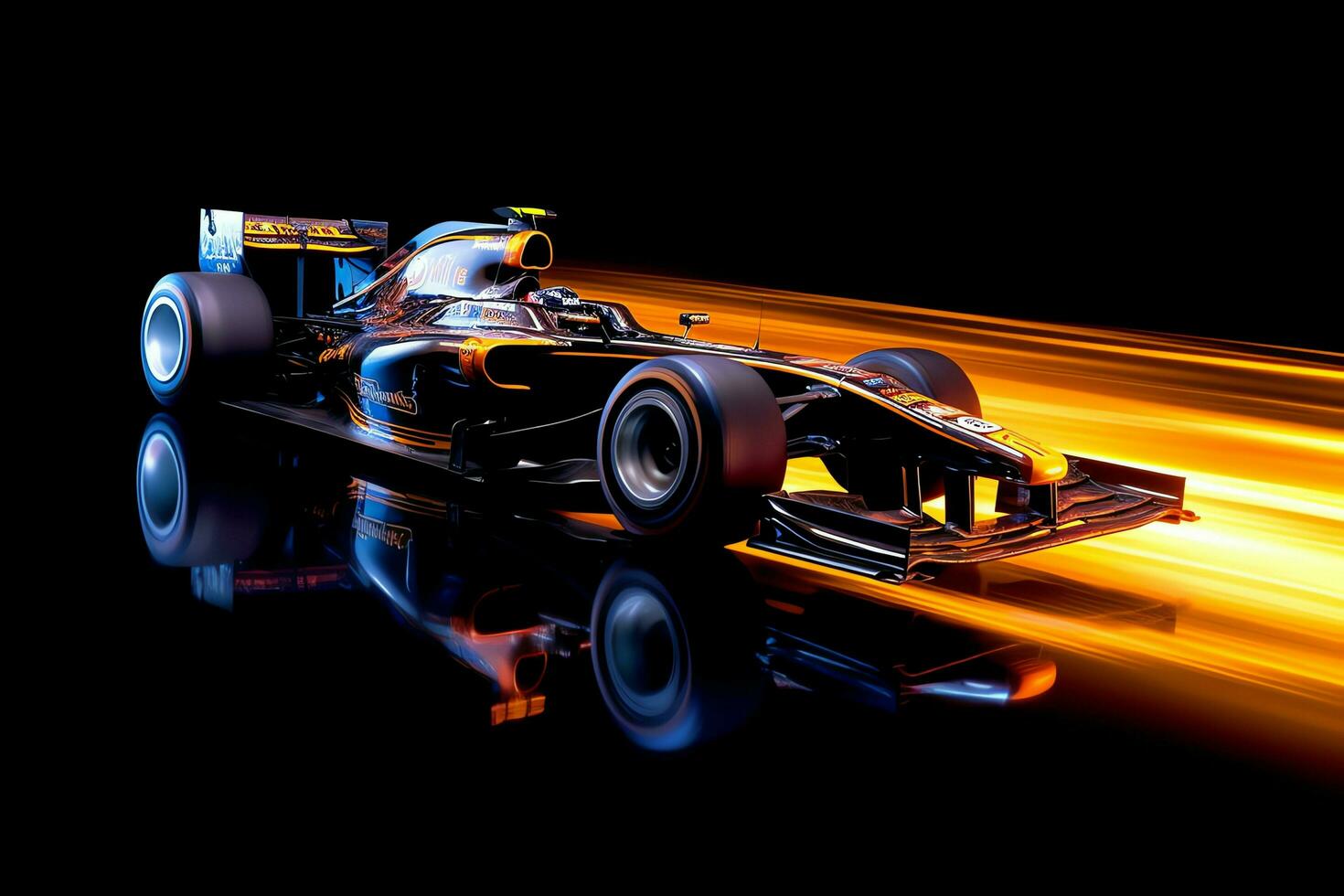 Fast racing car and pilot in formula one champion competitions with speed and flame. Motorsport car concept by AI Generated photo