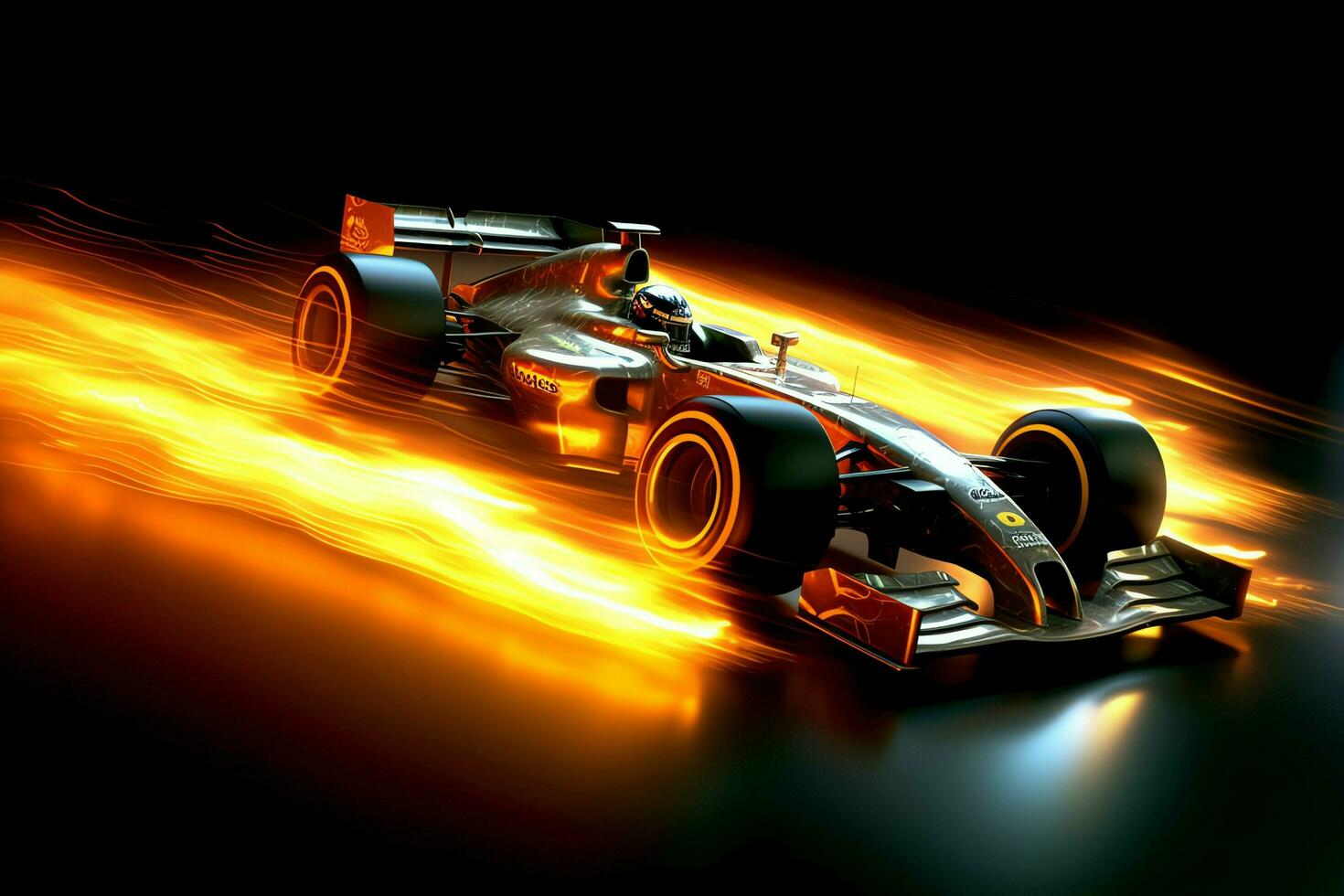 Fast racing car and pilot in formula one champion competitions with speed and flame. Motorsport car concept by AI Generated photo