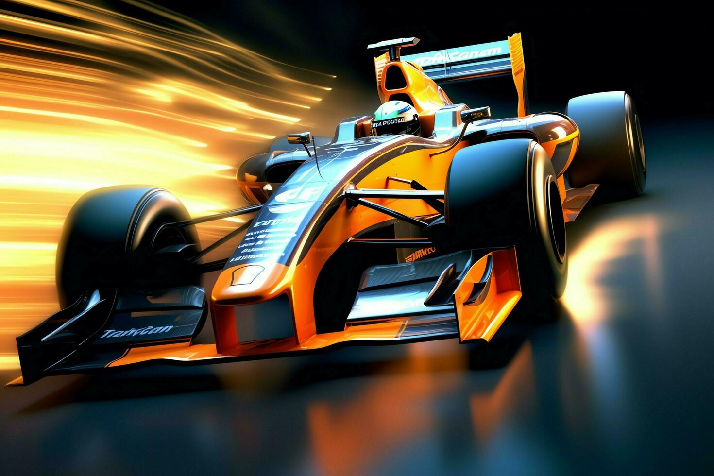 Fast racing car and pilot in formula one champion competitions with speed and flame. Motorsport car concept by AI Generated photo