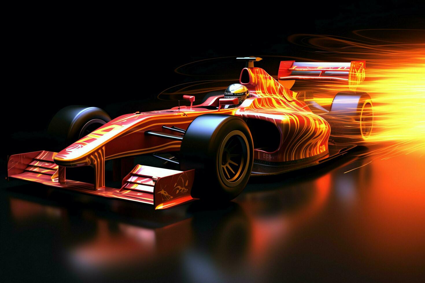 Fast racing car and pilot in formula one champion competitions with speed and flame. Motorsport car concept by AI Generated photo