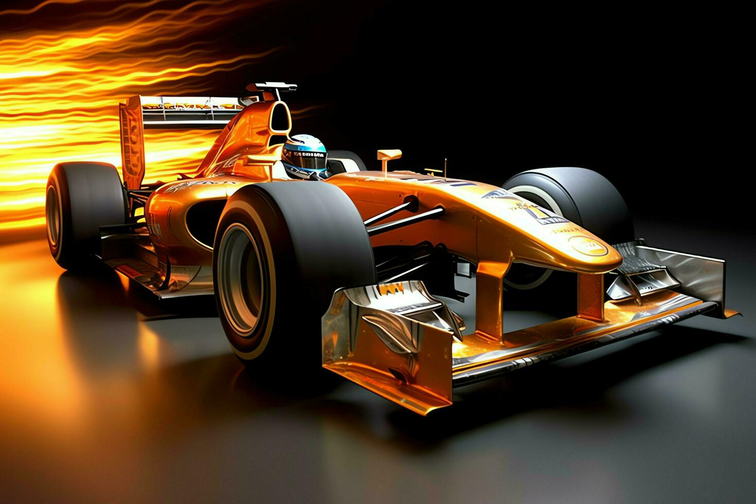 Fast racing car and pilot in formula one champion competitions with speed and flame. Motorsport car concept by AI Generated photo