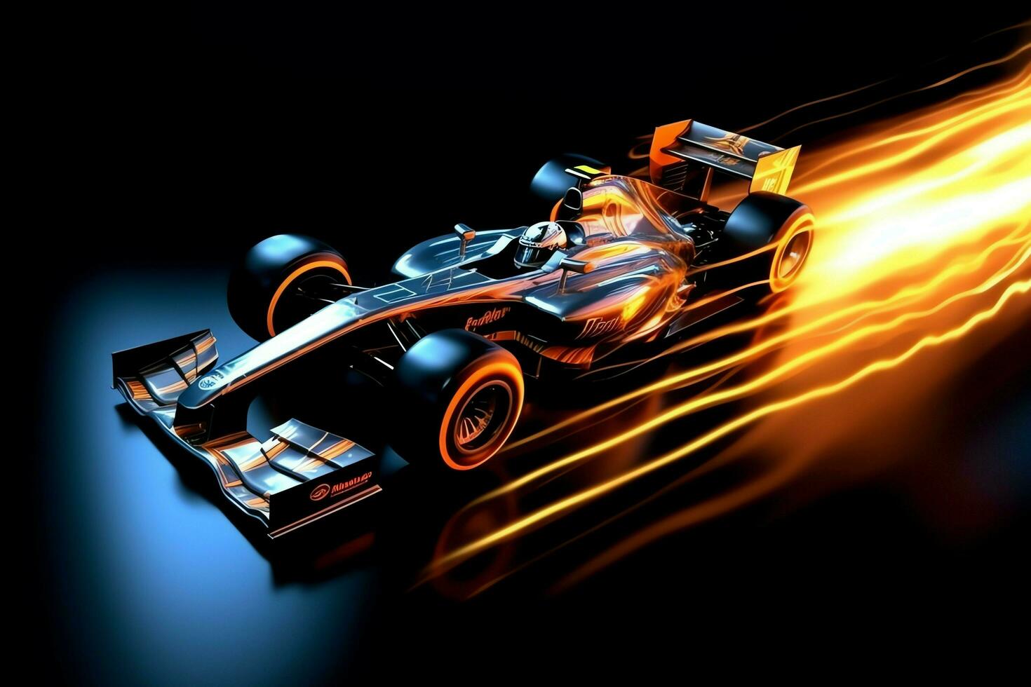 Fast racing car and pilot in formula one champion competitions with speed and flame. Motorsport car concept by AI Generated photo