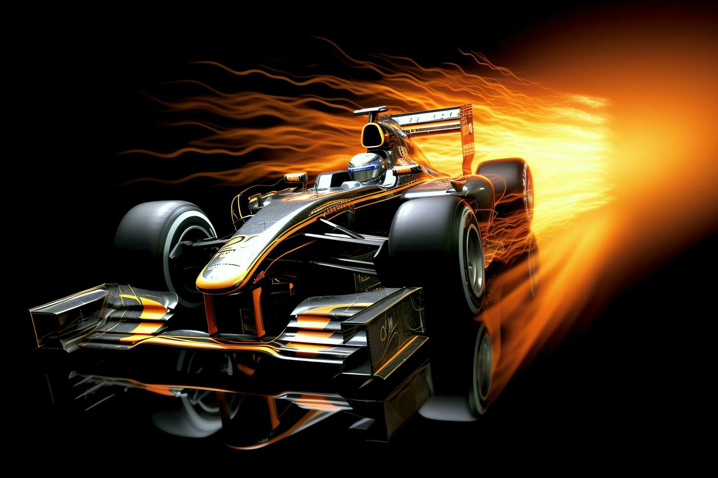 Fast racing car and pilot in formula one champion competitions with speed and flame. Motorsport car concept by AI Generated photo