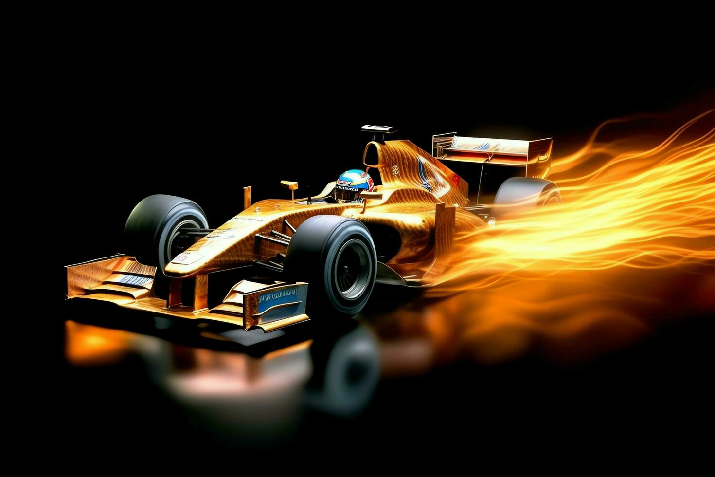 Fast racing car and pilot in formula one champion competitions with speed and flame. Motorsport car concept by AI Generated photo