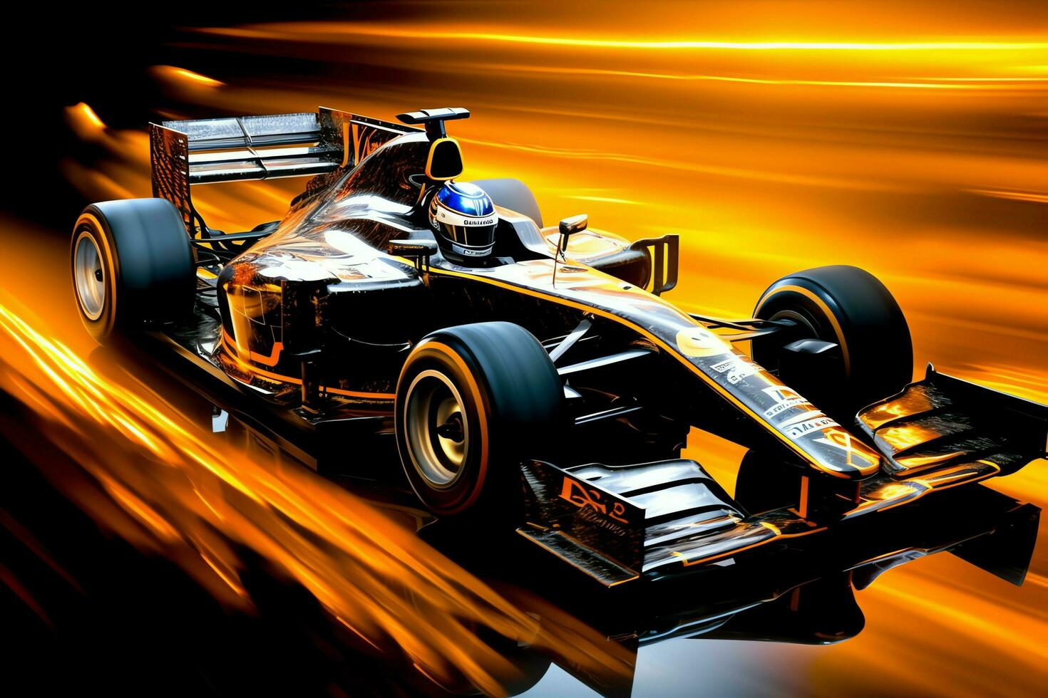 Fast racing car and pilot in formula one champion competitions with speed and flame. Motorsport car concept by AI Generated photo