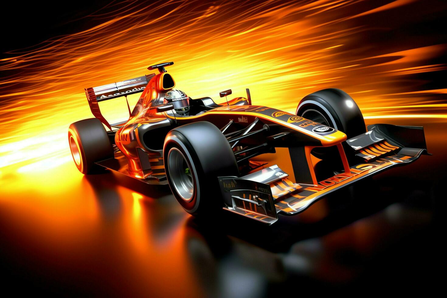 Fast racing car and pilot in formula one champion competitions with speed and flame. Motorsport car concept by AI Generated photo