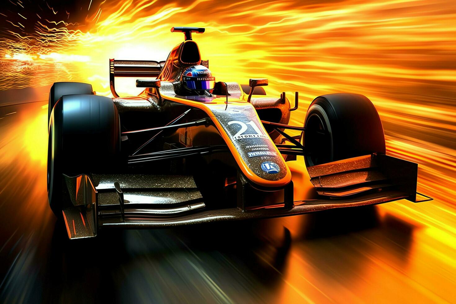 Fast racing car and pilot in formula one champion competitions with speed and flame. Motorsport car concept by AI Generated photo