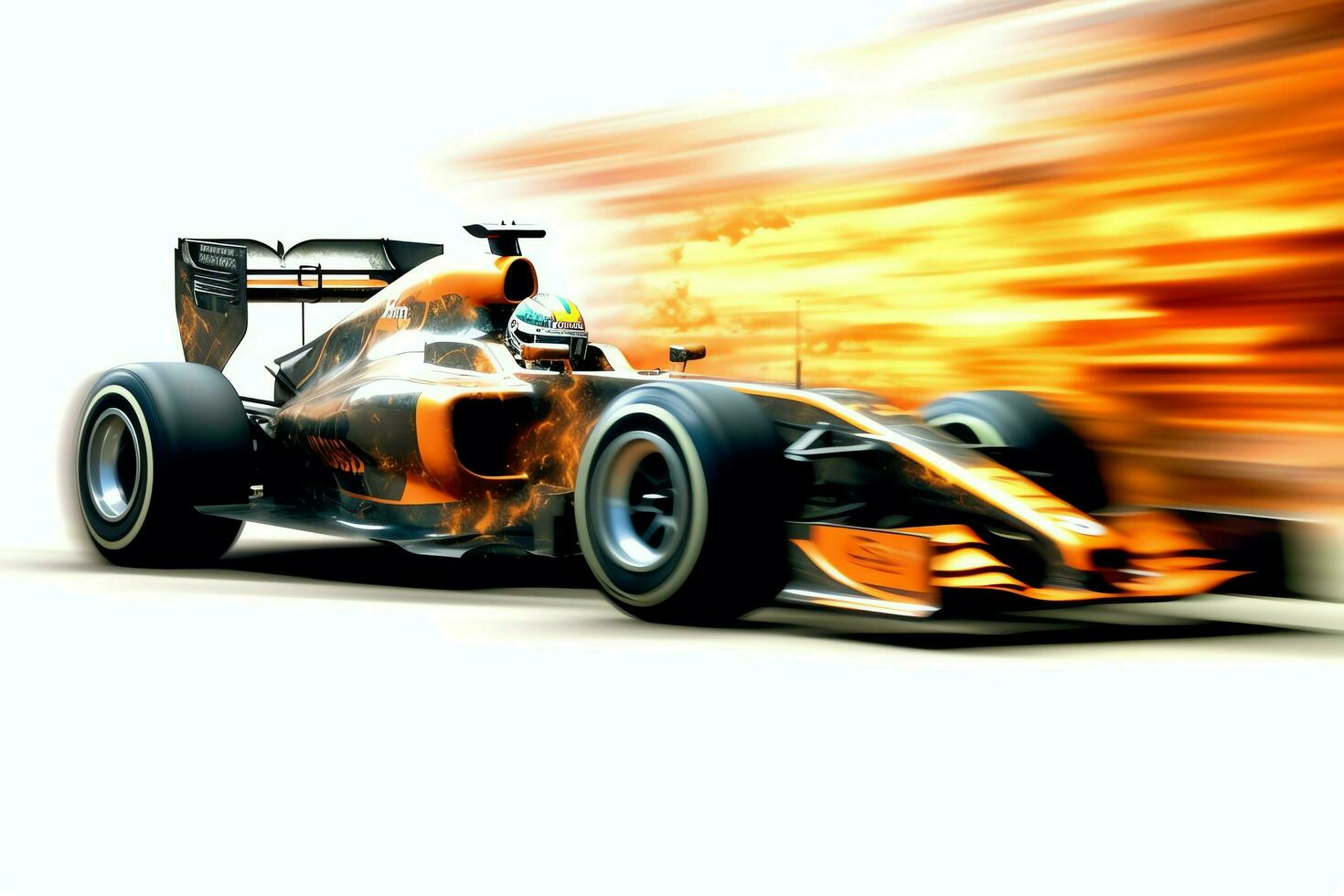 Fast racing car and pilot in formula one champion competitions with speed and flame. Motorsport car concept by AI Generated photo