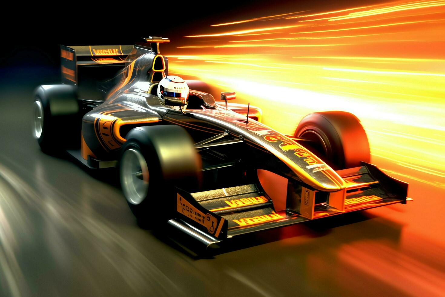 Fast racing car and pilot in formula one champion competitions with speed and flame. Motorsport car concept by AI Generated photo