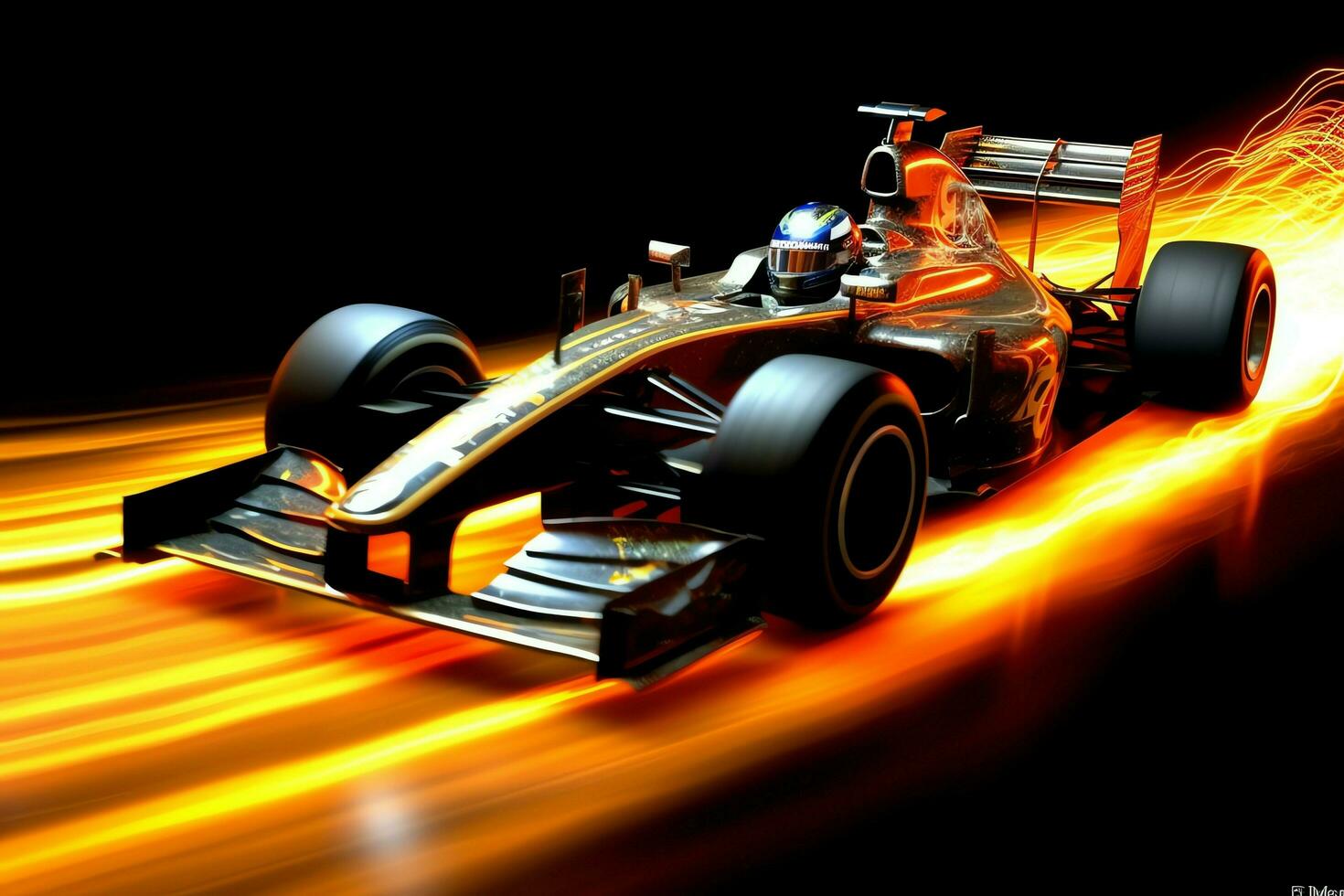 Fast racing car and pilot in formula one champion competitions with speed and flame. Motorsport car concept by AI Generated photo