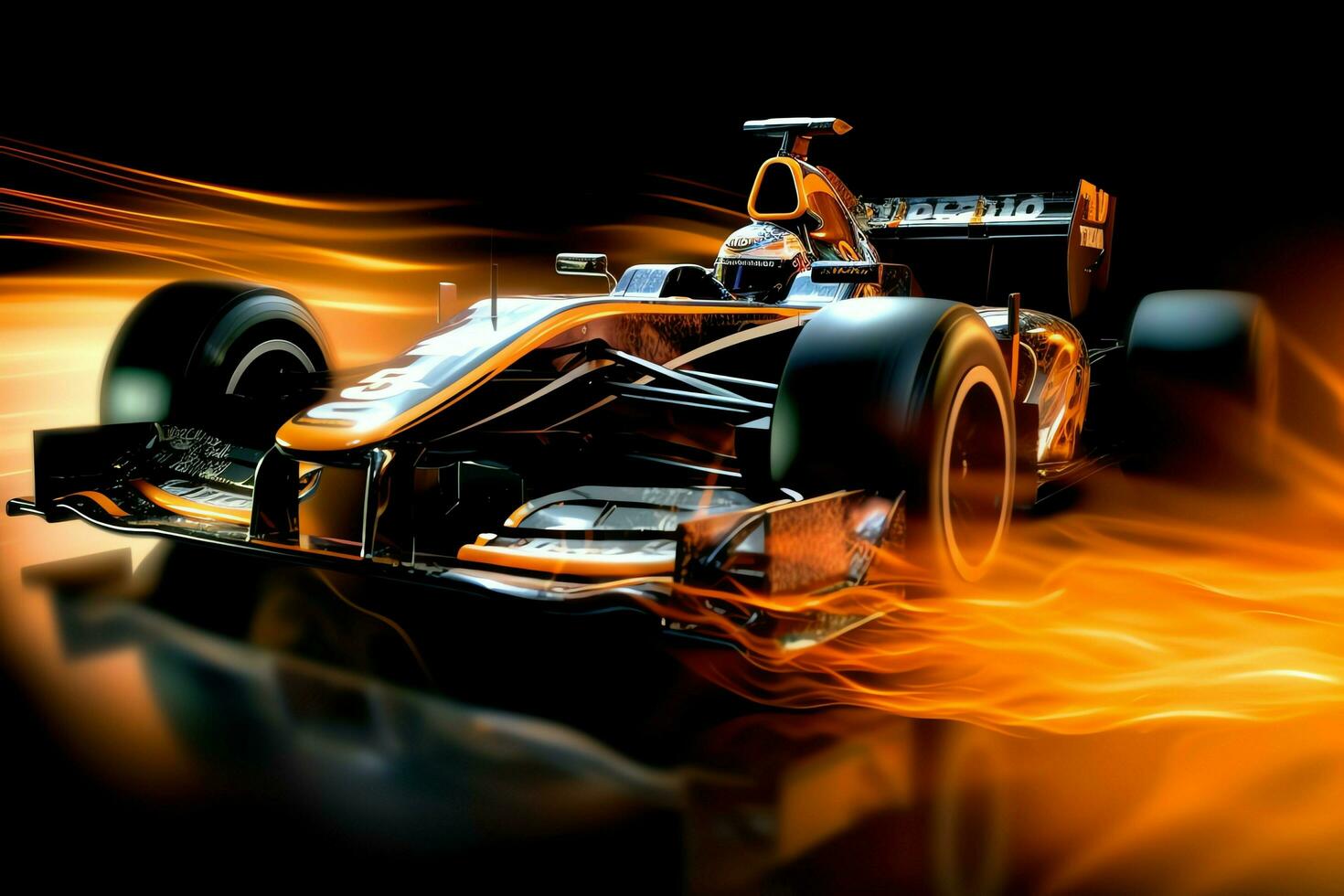 Fast racing car and pilot in formula one champion competitions with speed and flame. Motorsport car concept by AI Generated photo