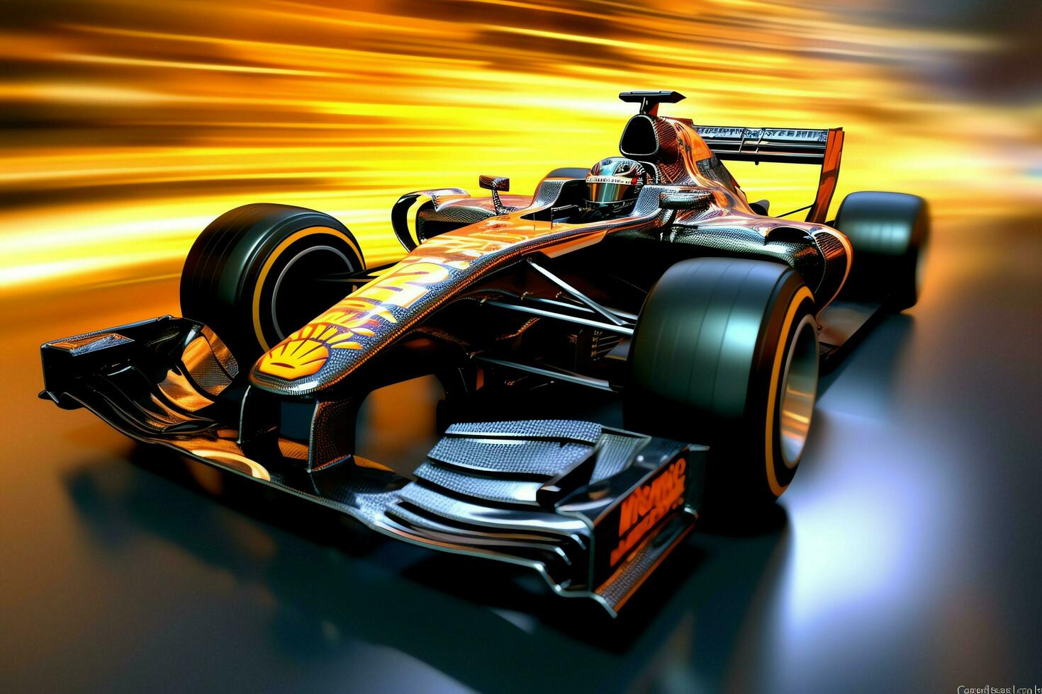 Fast racing car and pilot in formula one champion competitions with speed and flame. Motorsport car concept by AI Generated photo