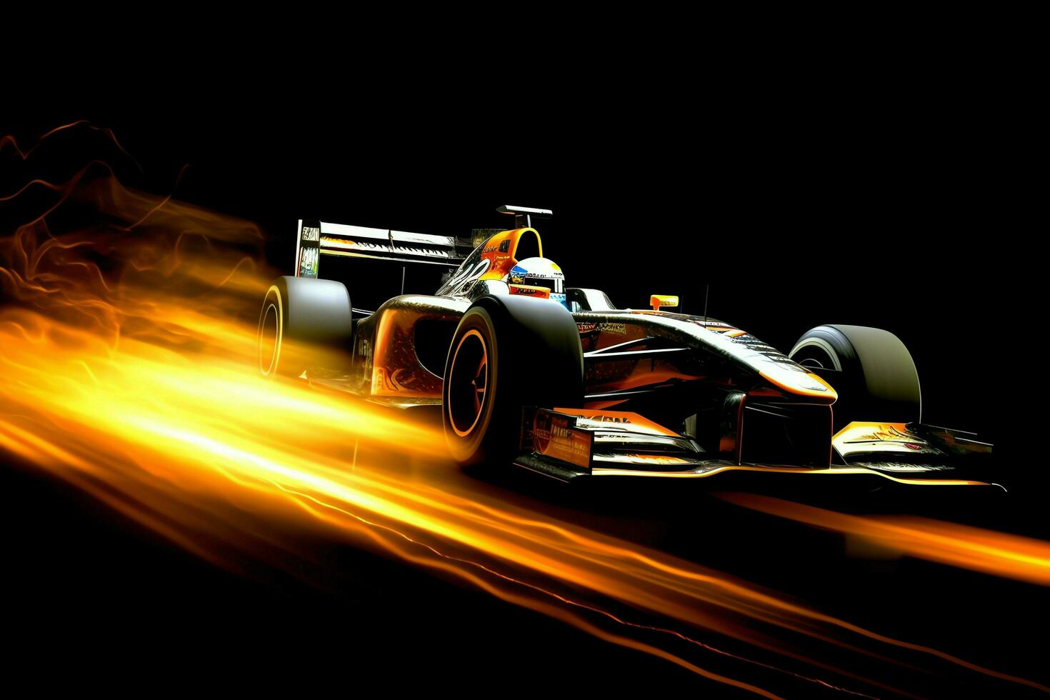 Fast racing car and pilot in formula one champion competitions with speed and flame. Motorsport car concept by AI Generated photo