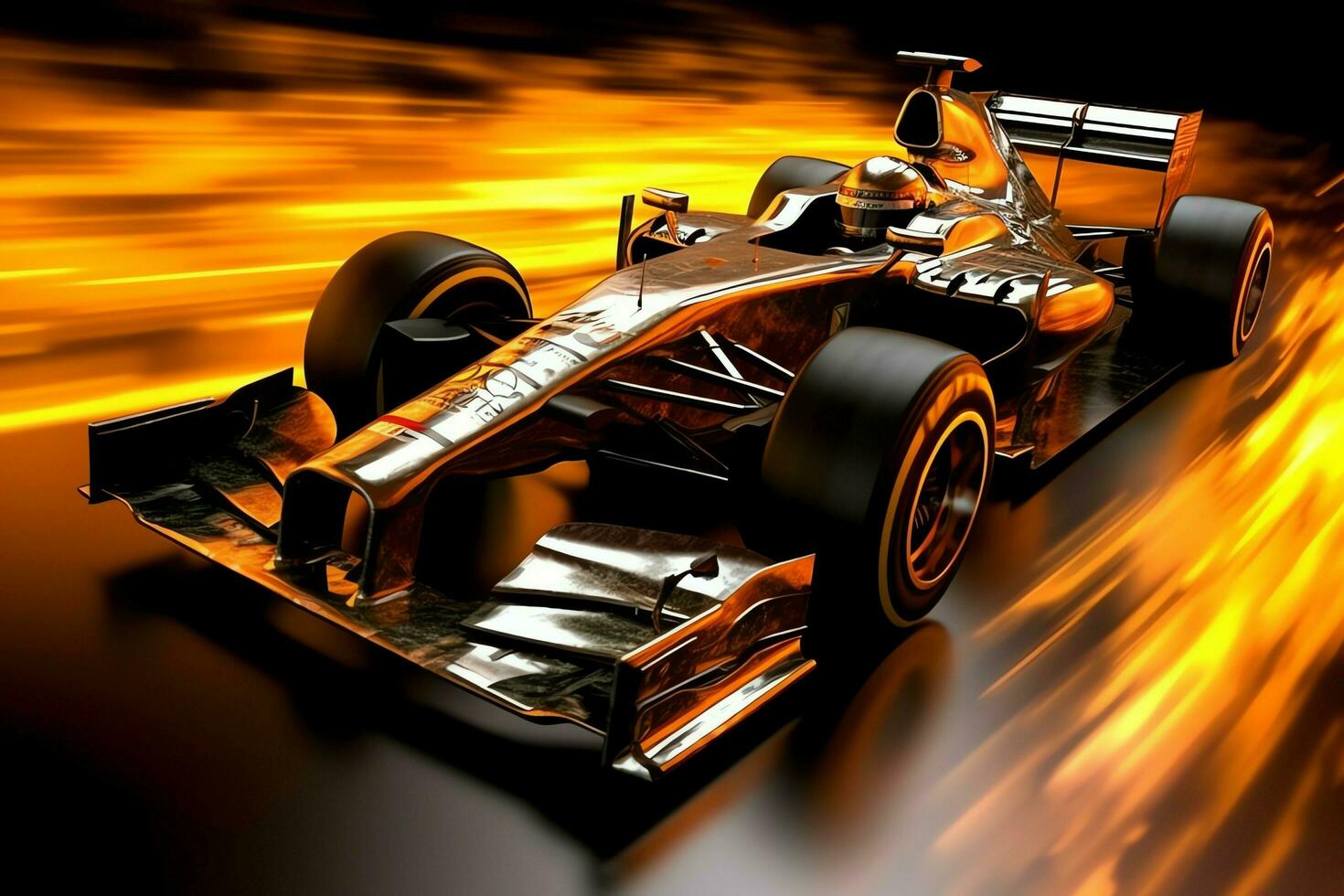 Fast racing car and pilot in formula one champion competitions with speed and flame. Motorsport car concept by AI Generated photo