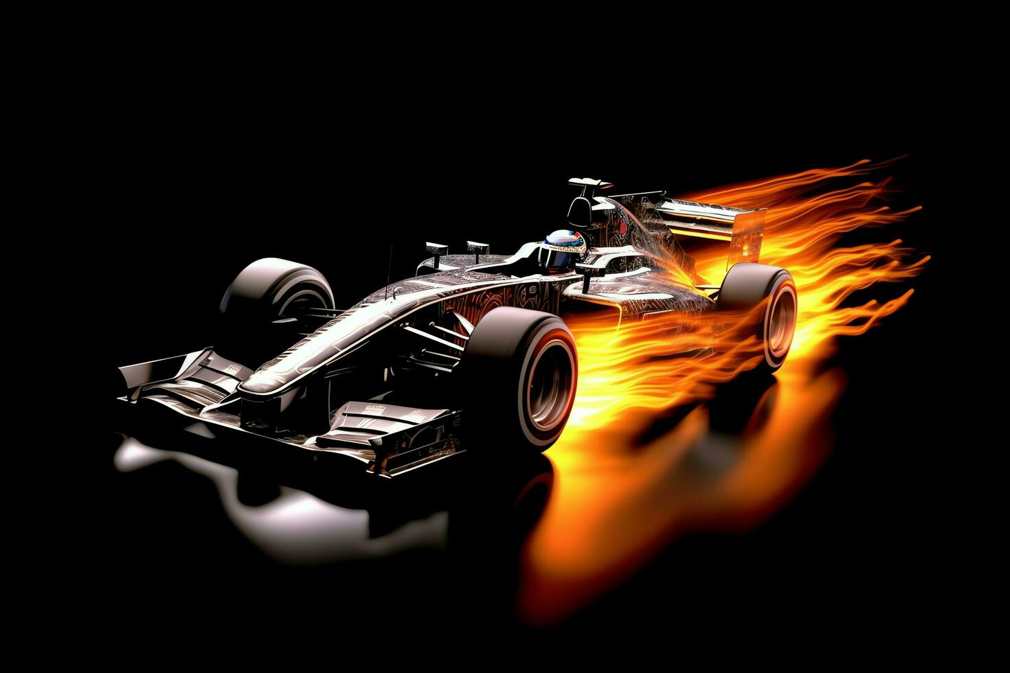 Fast racing car and pilot in formula one champion competitions with speed and flame. Motorsport car concept by AI Generated photo