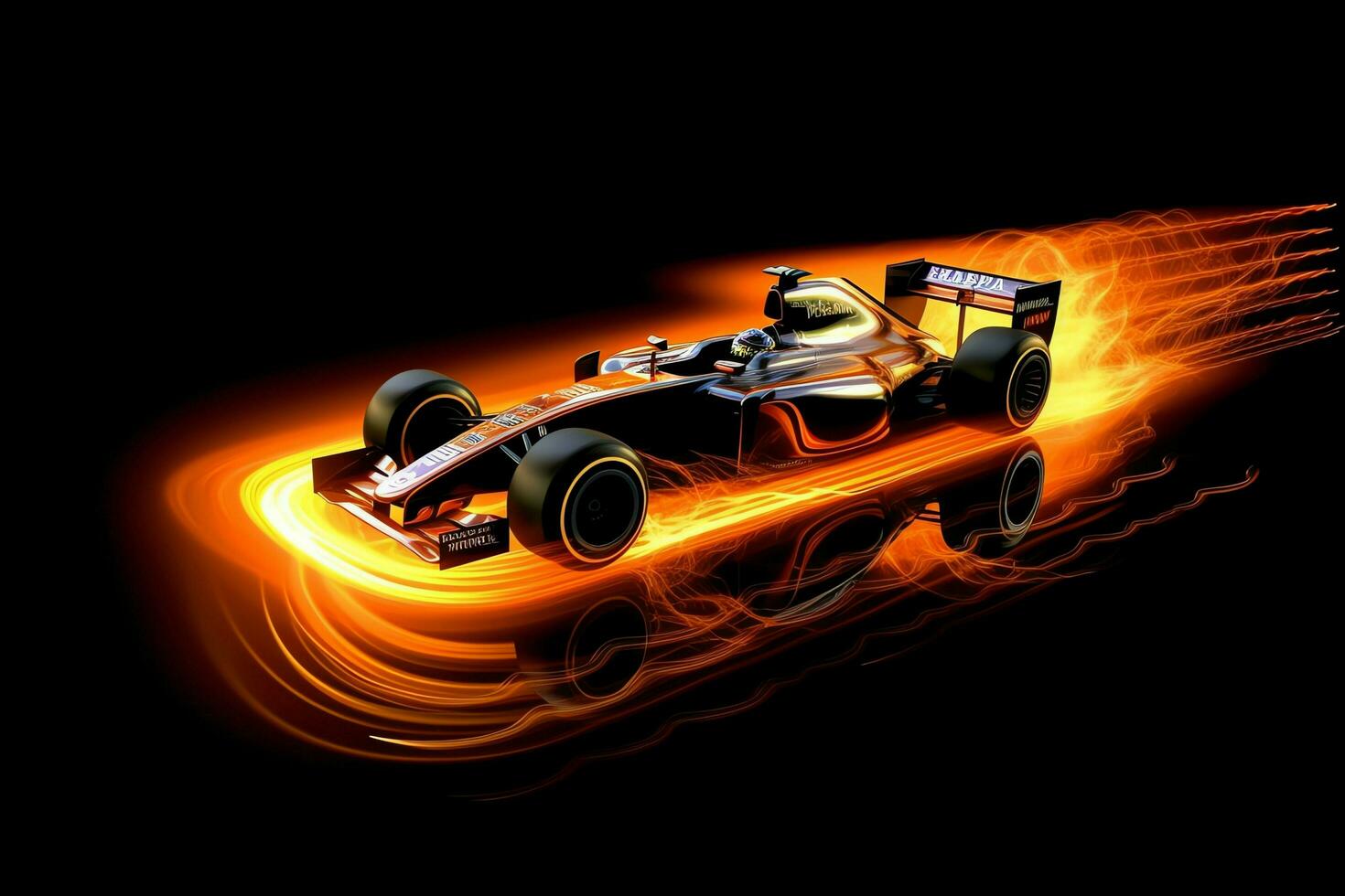 Fast racing car and pilot in formula one champion competitions with speed and flame. Motorsport car concept by AI Generated photo